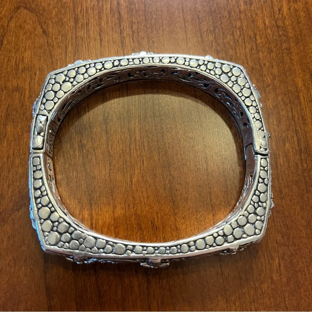 SARDA 925 sterling silver square cross bangle bracelet 6.75” oval inside!
